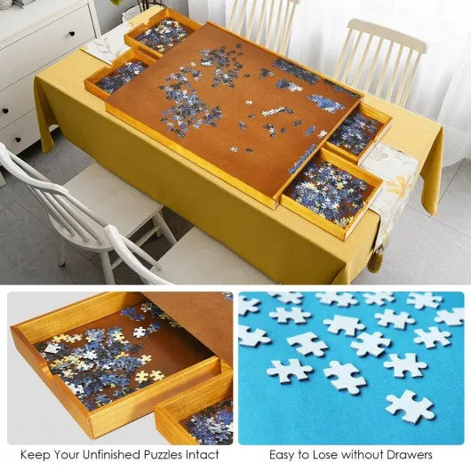 1500 Pcs Wooden Jigsaw Puzzle Table with 4 Drawers-Wood