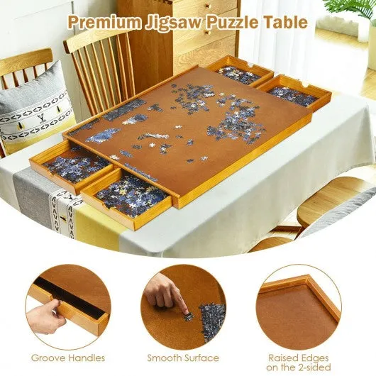 1500 Pcs Wooden Jigsaw Puzzle Table with 4 Drawers-Wood