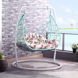 2-Person Outdoor Hanging Basket Chair, Home PE Rattan Egg-Shaped Hammock Chair Indoor Balcony Lunch Break Swing Chair to Send Cushion Bearing Weight 250KG