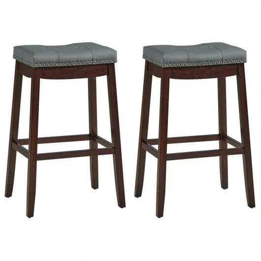 29�Set of 2 Nailhead Saddle Bar Stools -Coffee