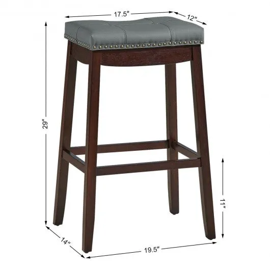 29�Set of 2 Nailhead Saddle Bar Stools -Coffee