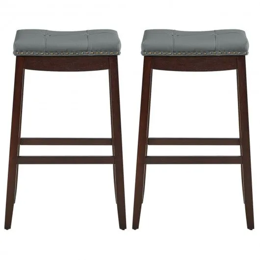 29�Set of 2 Nailhead Saddle Bar Stools -Coffee