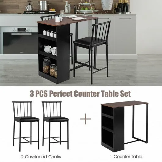 3 Piece Counter Height Pub Dining Set-Brown