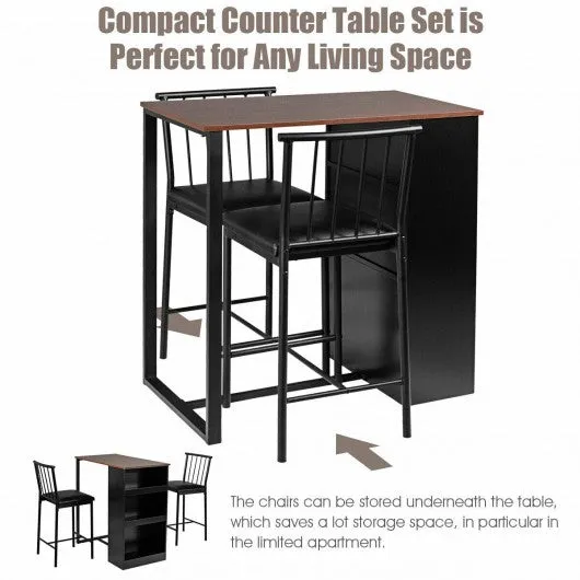 3 Piece Counter Height Pub Dining Set-Brown