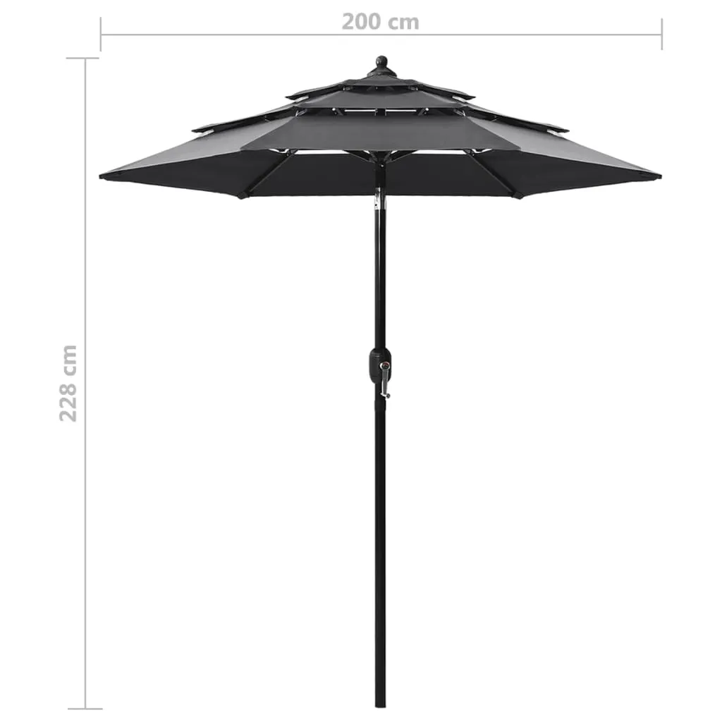 3-Tier Parasol with Aluminium Pole Anthracite 2 m