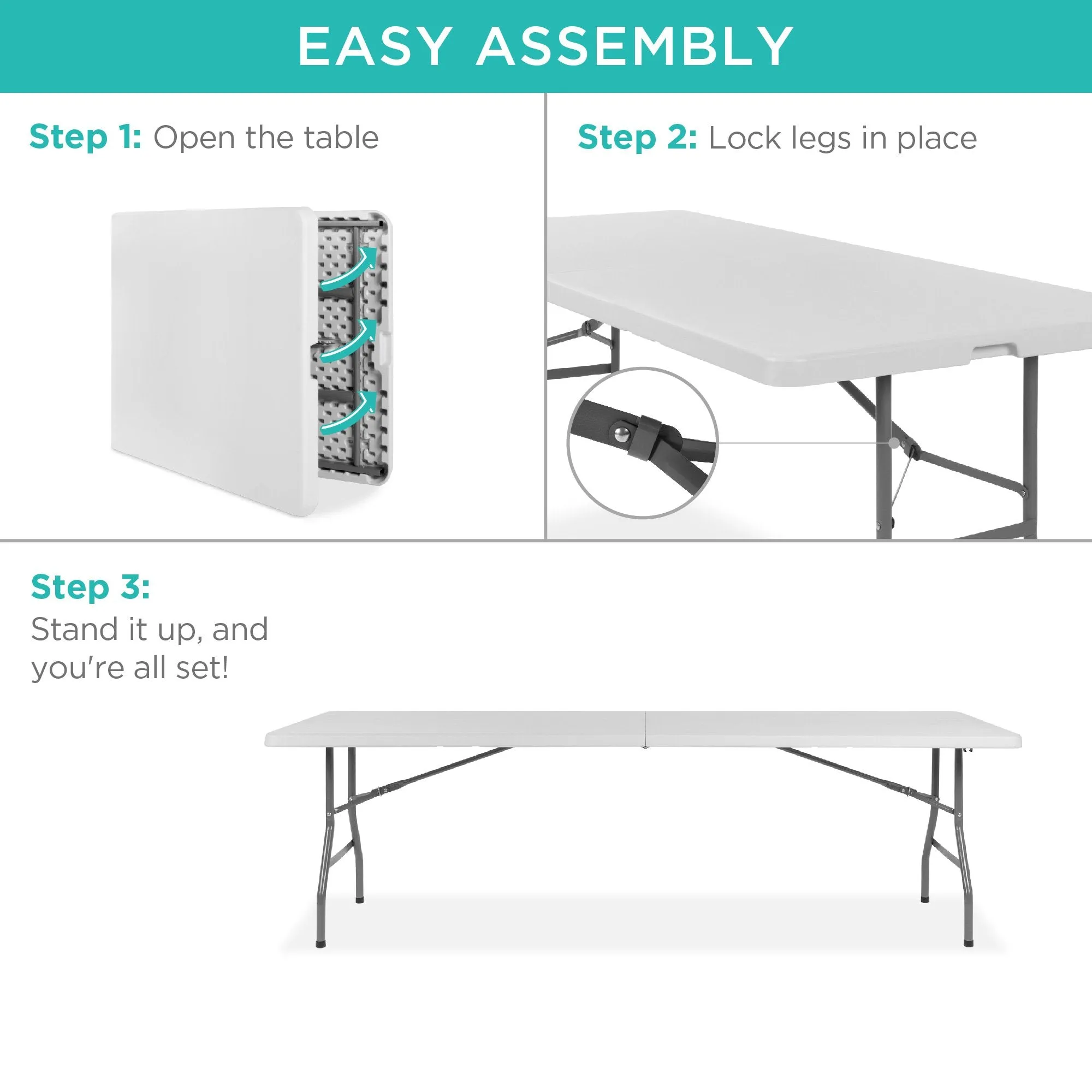 8ft Portable Folding Plastic Dining Table w/ Handle, Lock