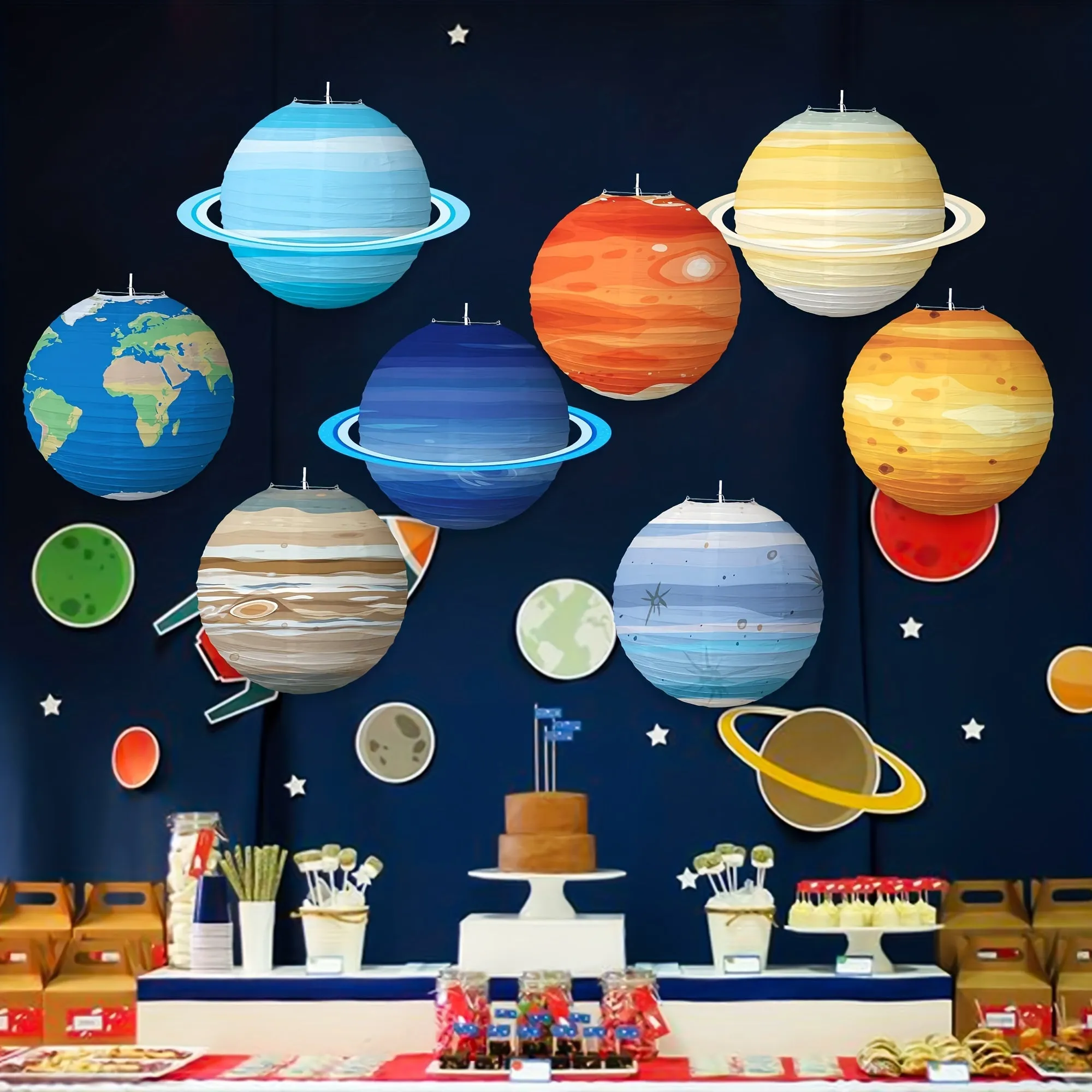 8pc Outer Space Lanterns Solar System Party Decorations