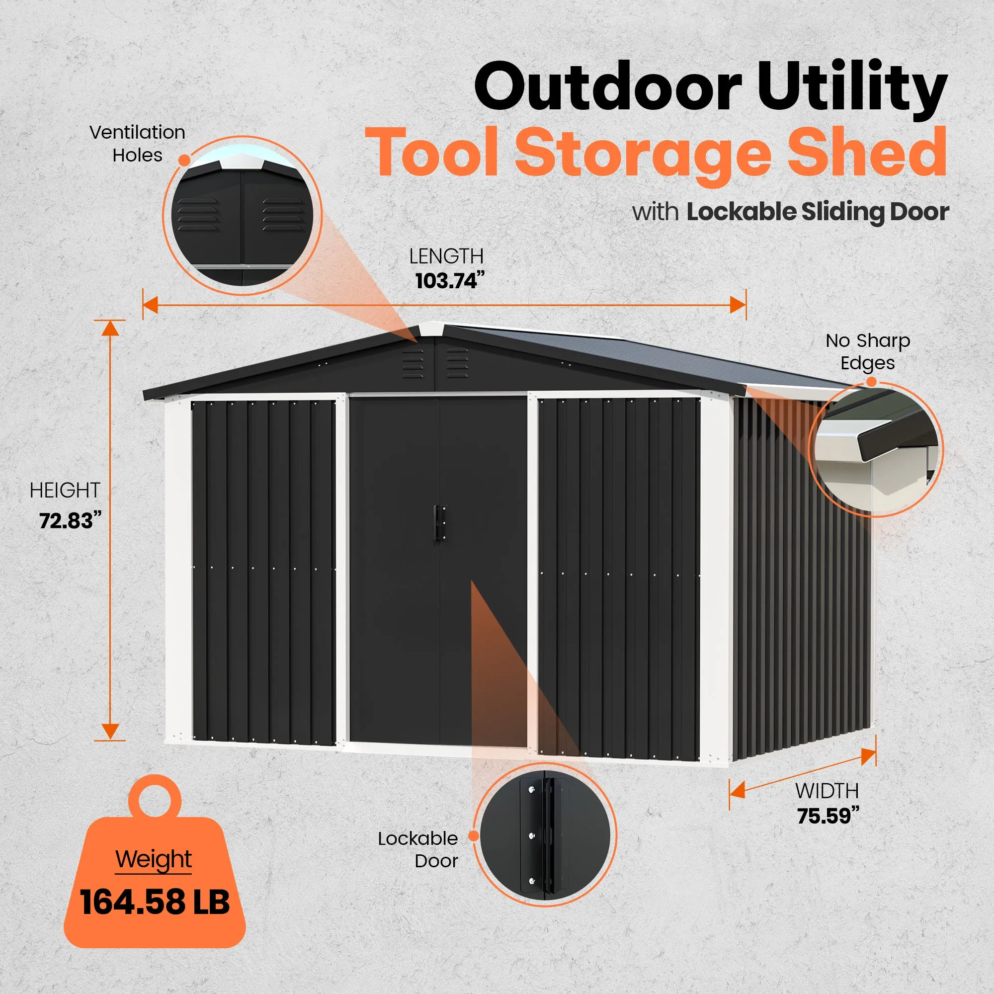 AOBABO Metal 6' x 8' Outdoor Utility Tool Storage Shed with Door and Lock, Black