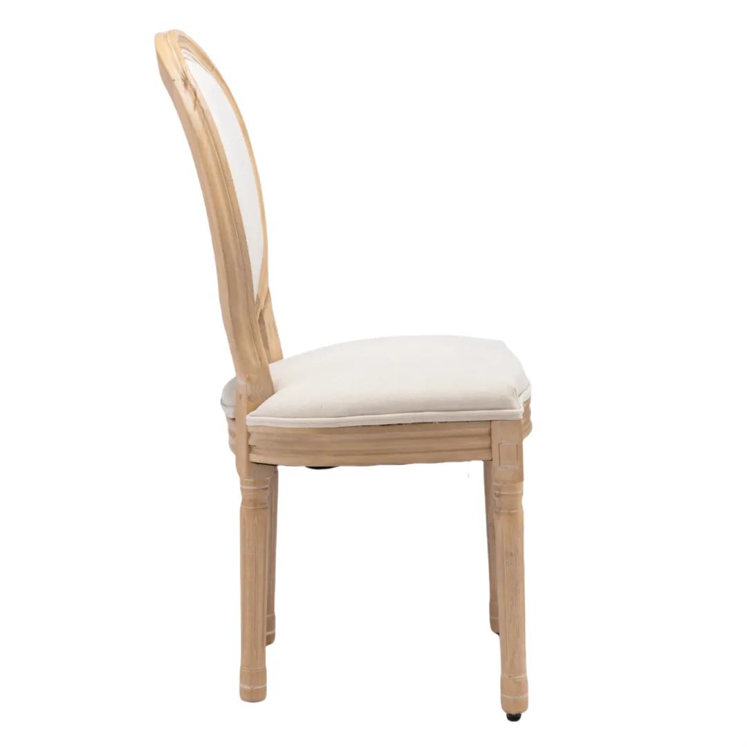 Beige Linen Dining Chairs, Solid Wood Legs, Set of 6