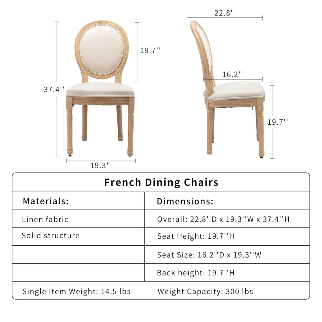 Beige Linen Dining Chairs, Solid Wood Legs, Set of 6