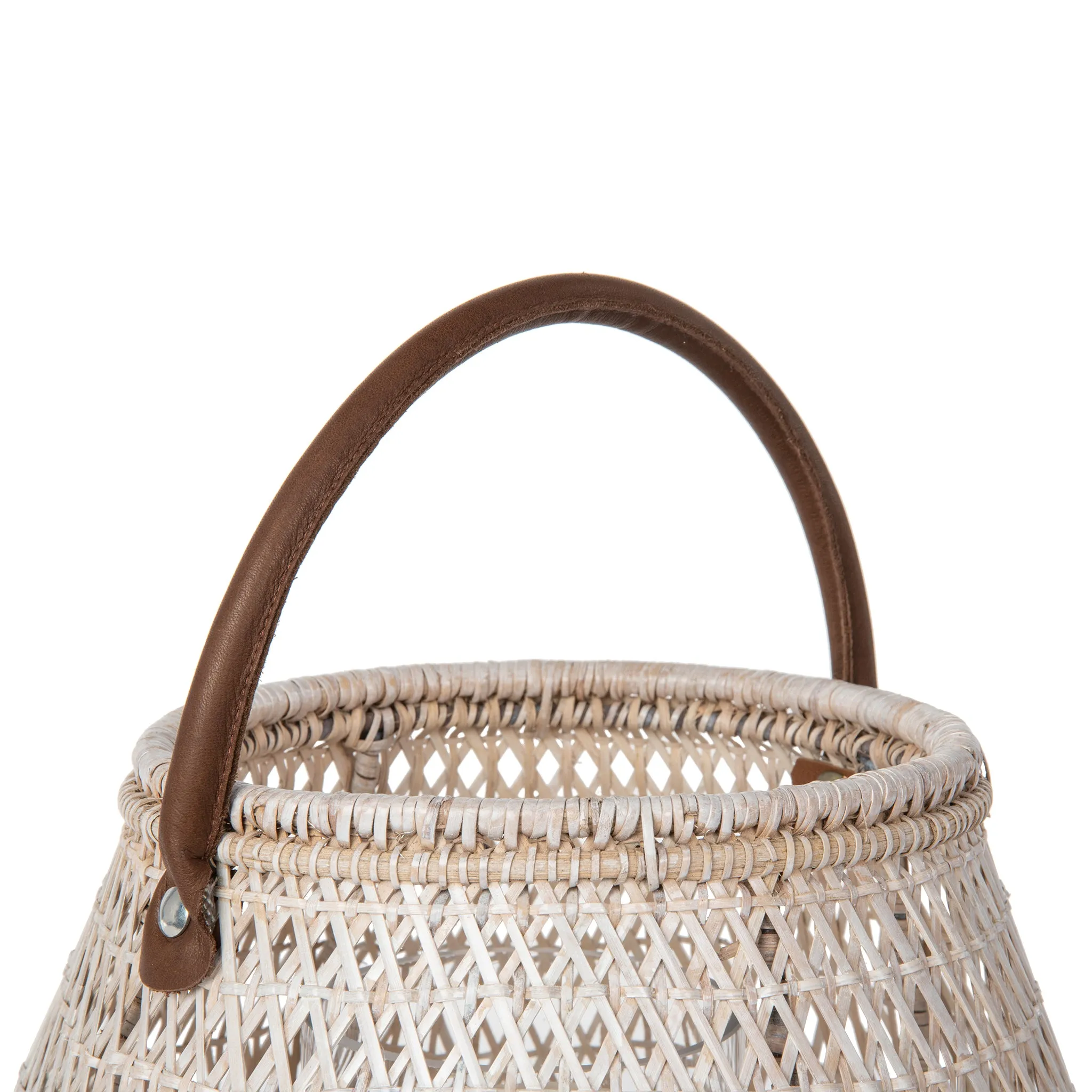 Cabo Tulip Decorative Rattan Hurricane Lanterns, White-Wash