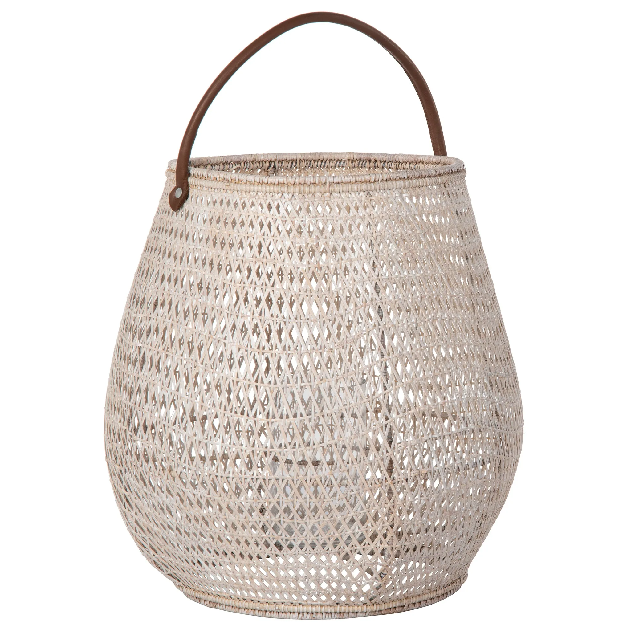 Cabo Tulip Decorative Rattan Hurricane Lanterns, White-Wash