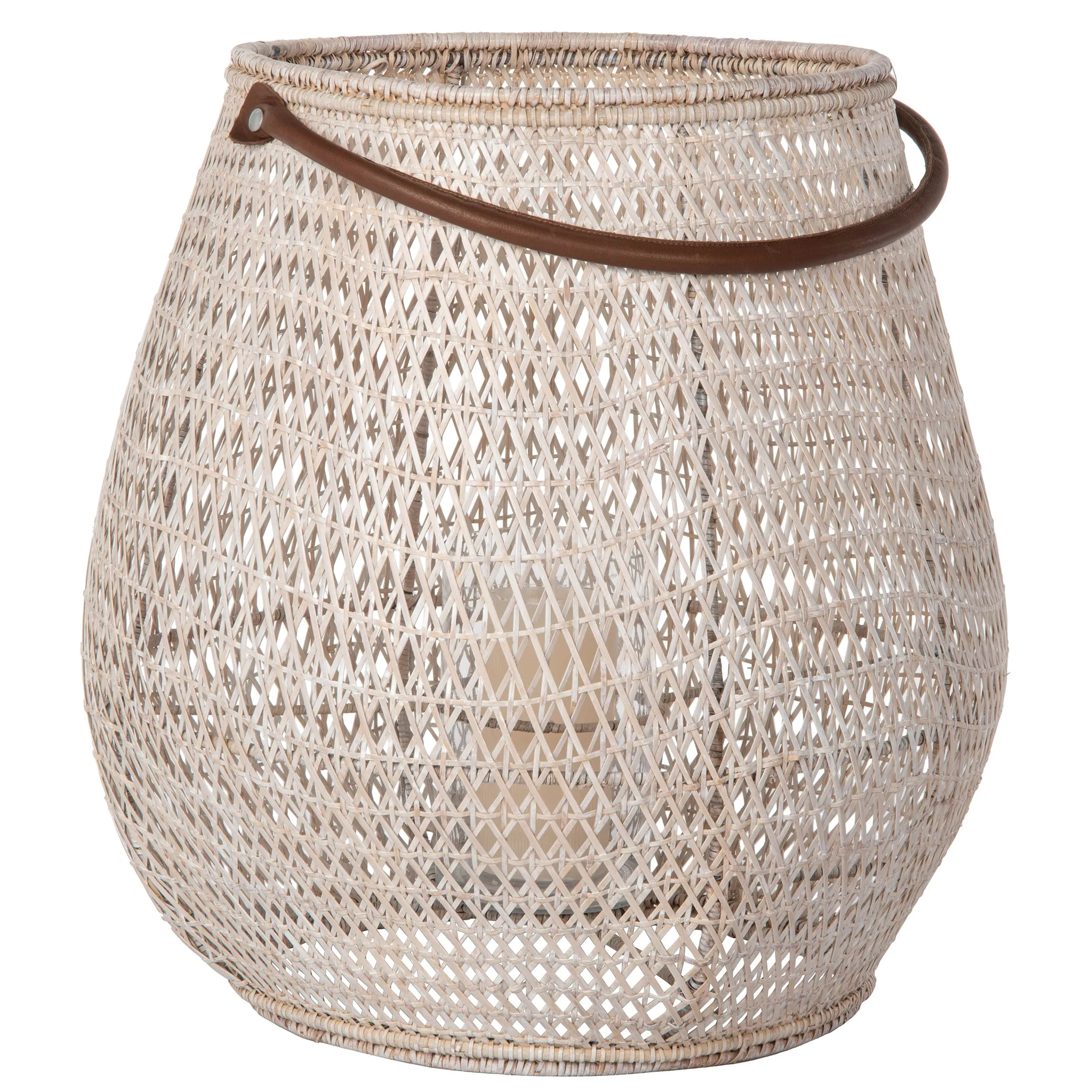 Cabo Tulip Decorative Rattan Hurricane Lanterns, White-Wash