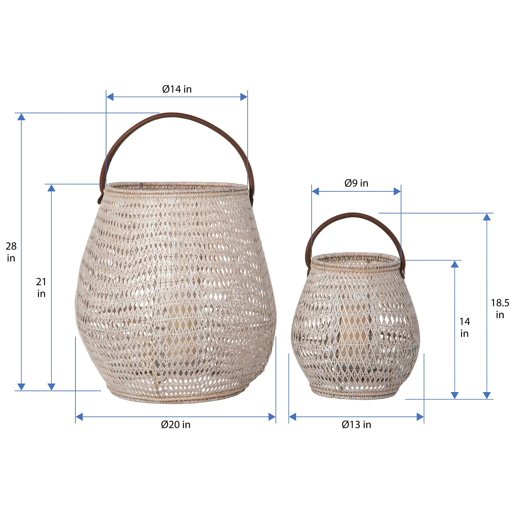 Cabo Tulip Decorative Rattan Hurricane Lanterns, White-Wash