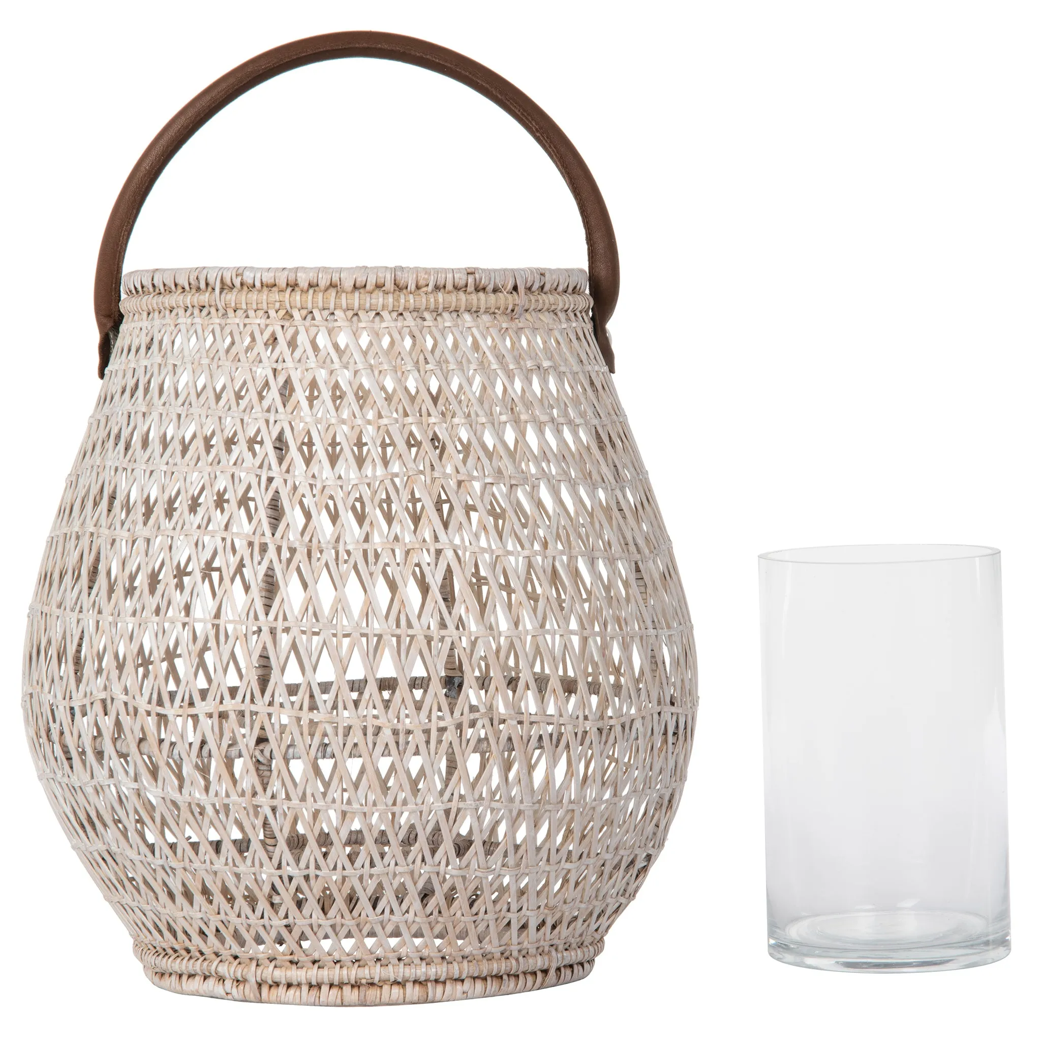 Cabo Tulip Decorative Rattan Hurricane Lanterns, White-Wash