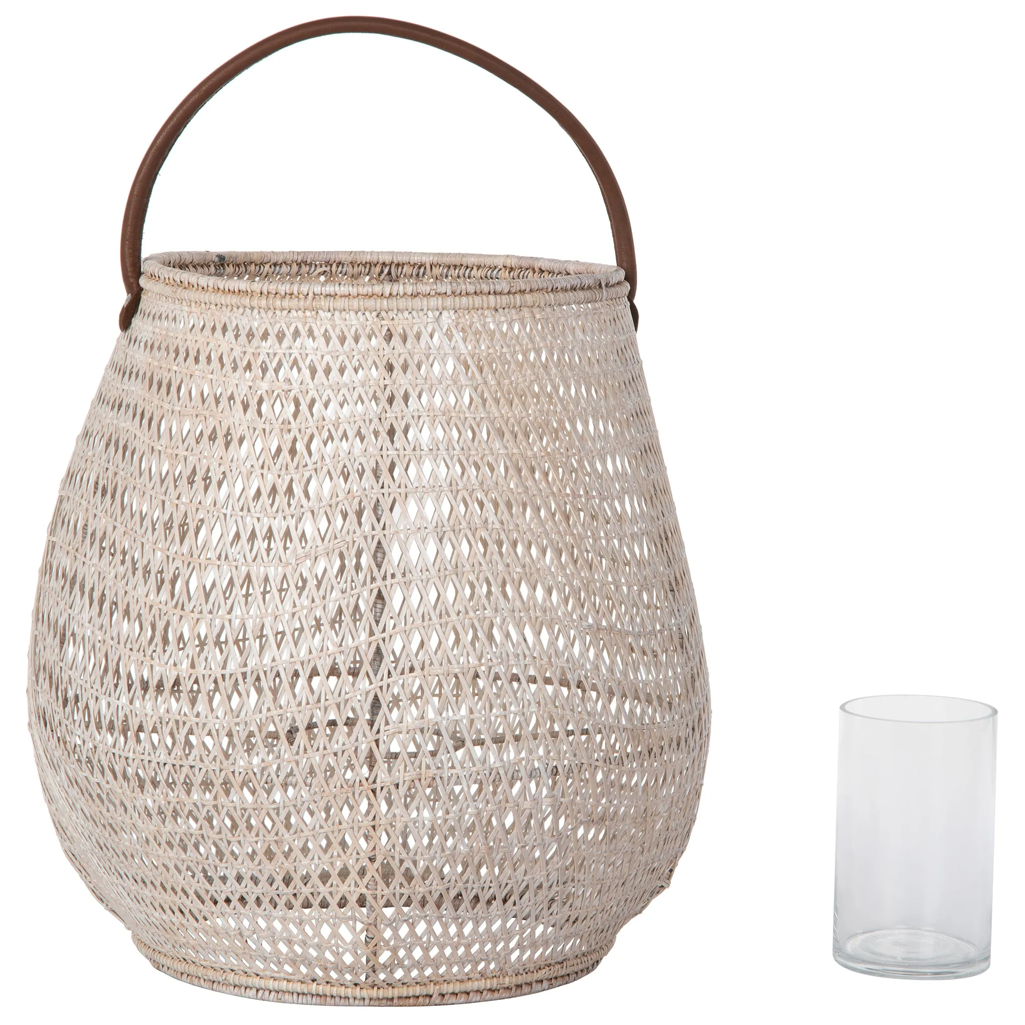 Cabo Tulip Decorative Rattan Hurricane Lanterns, White-Wash