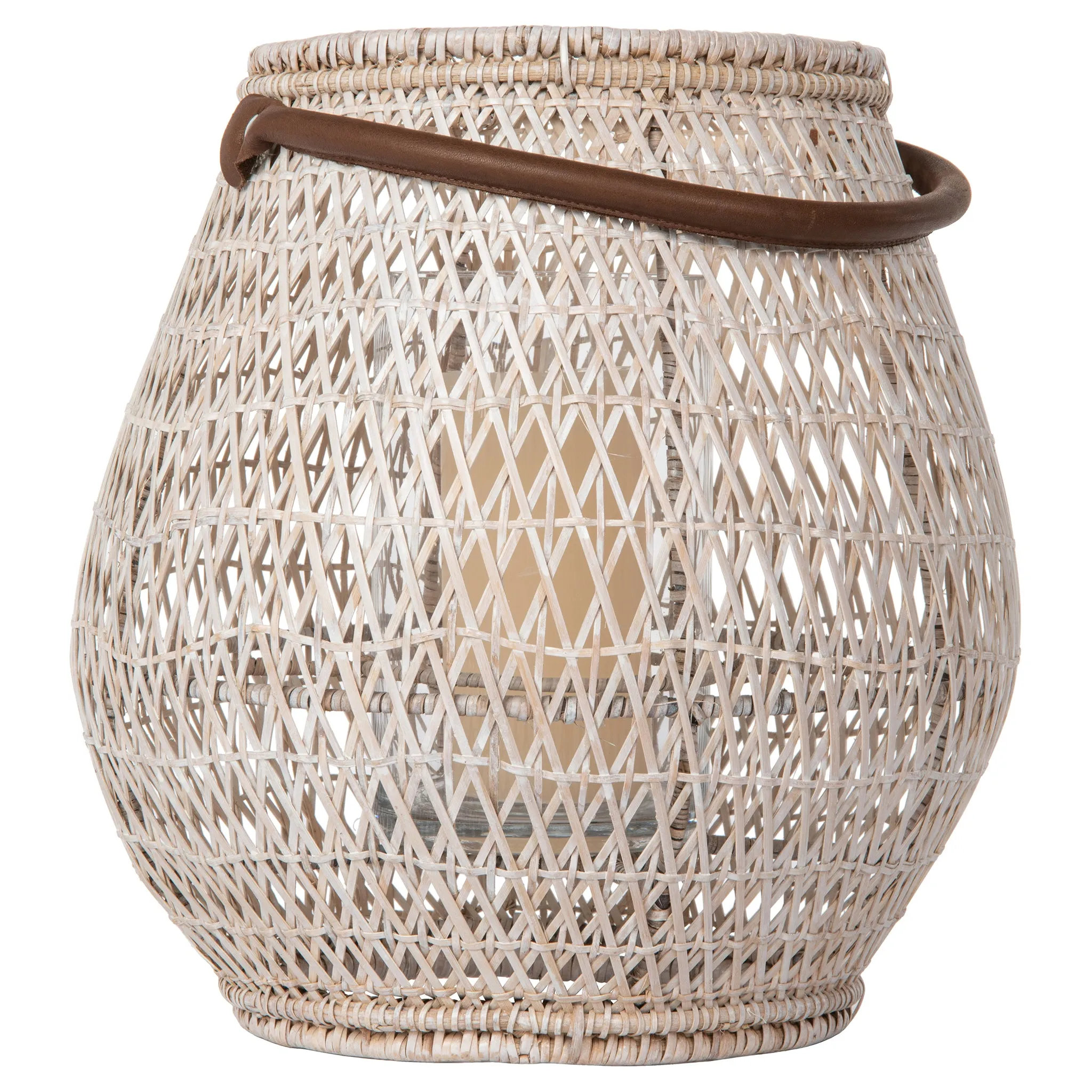 Cabo Tulip Decorative Rattan Hurricane Lanterns, White-Wash