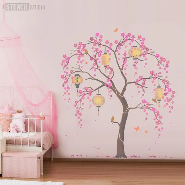 Cherry Blossom Nursery Tree Stencil Pack