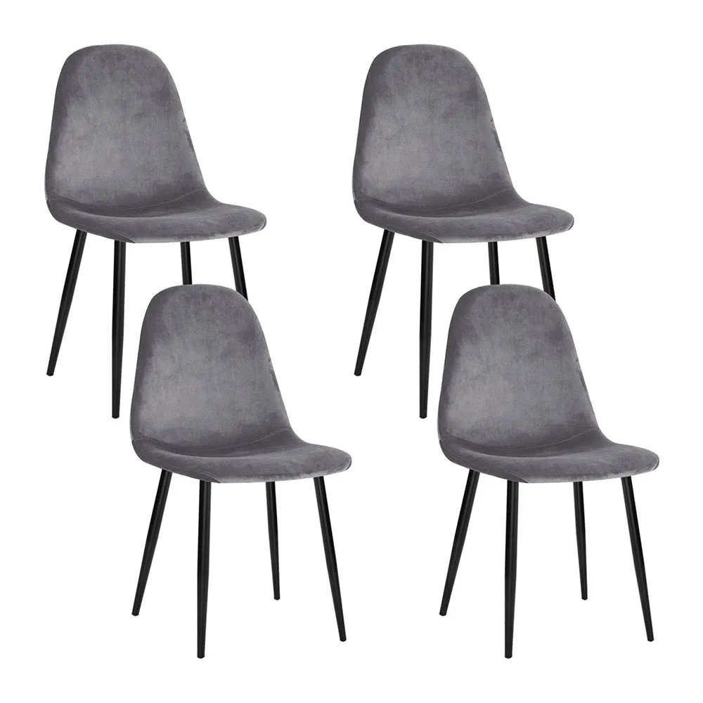 Dark Grey Velvet Dining Chairs Set of 4, Iron Legs - Artiss