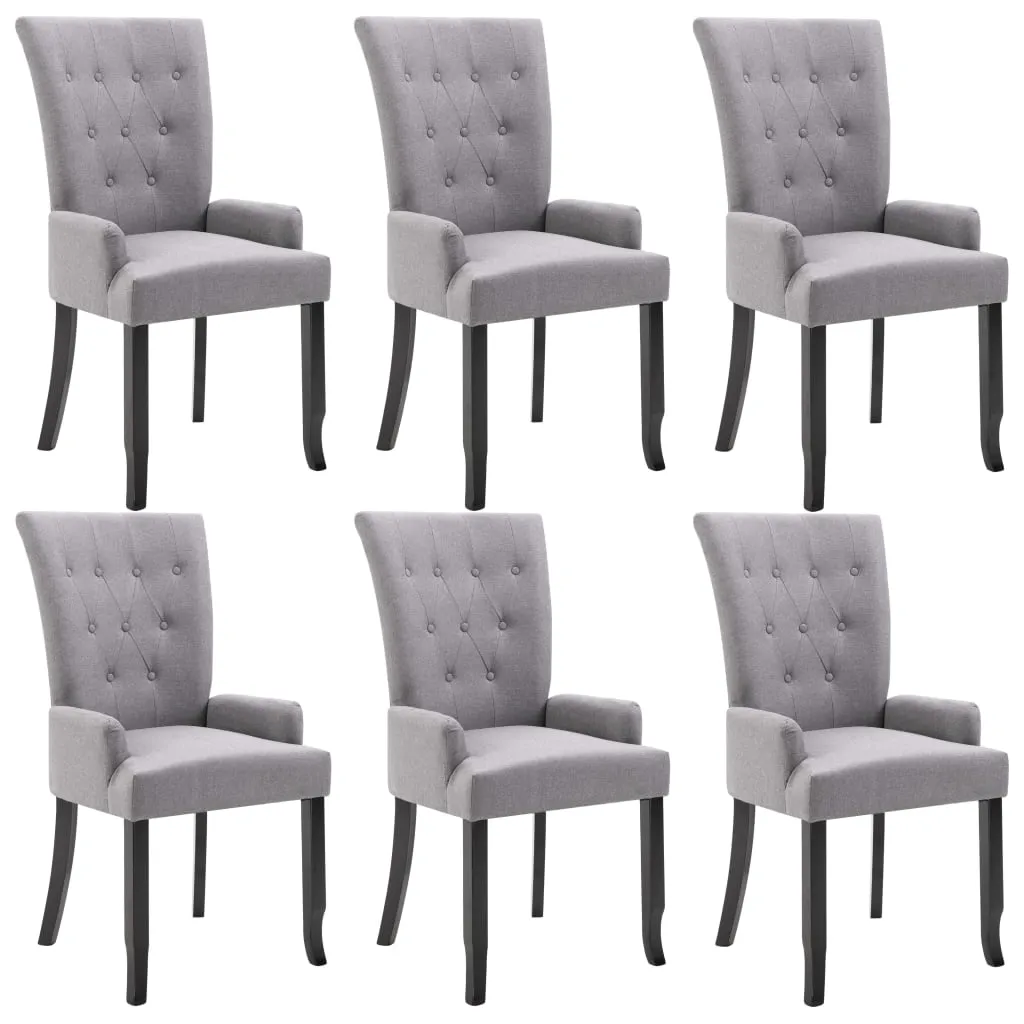 Dining Chairs with Armrests 6 pcs Light Grey Fabric