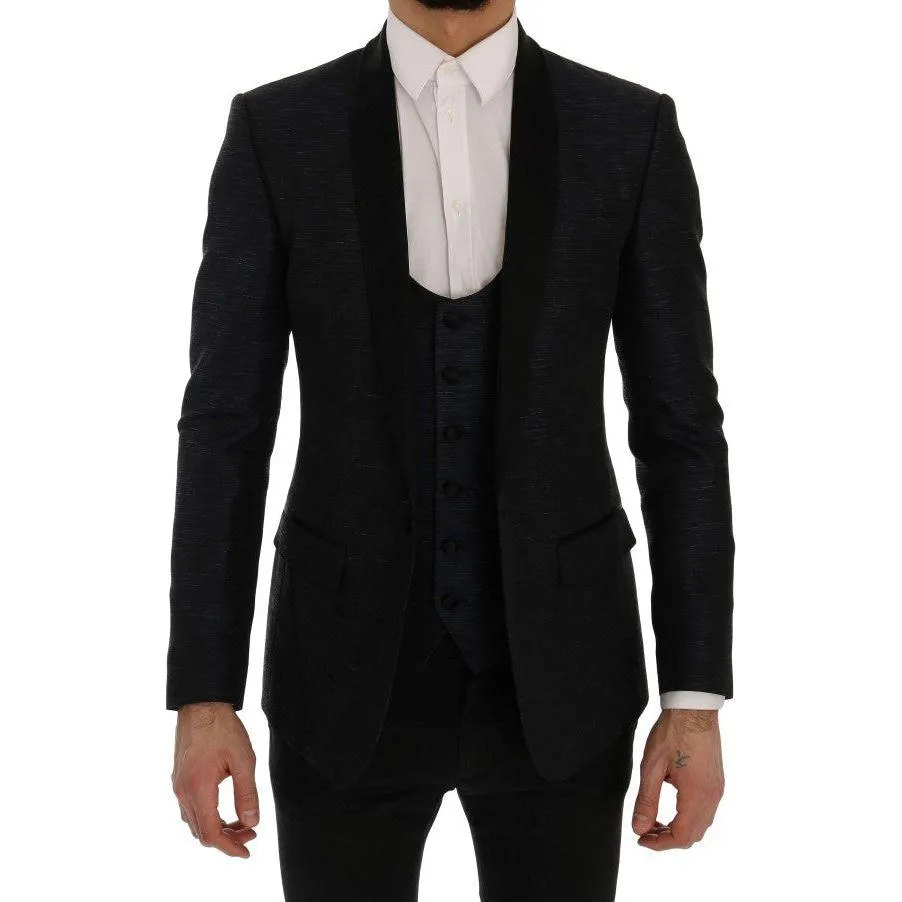 Dolce & Gabbana Elegant Blue & Black Slim Fit Suit Ensemble