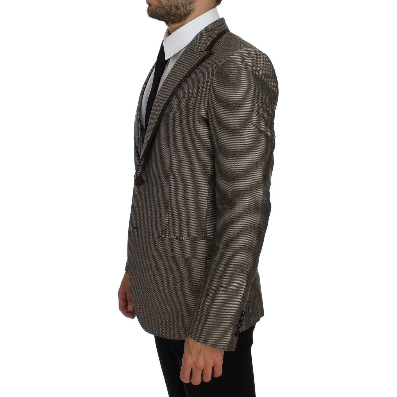 Dolce & Gabbana Elegant Brown Silk Two-Button Slim Blazer