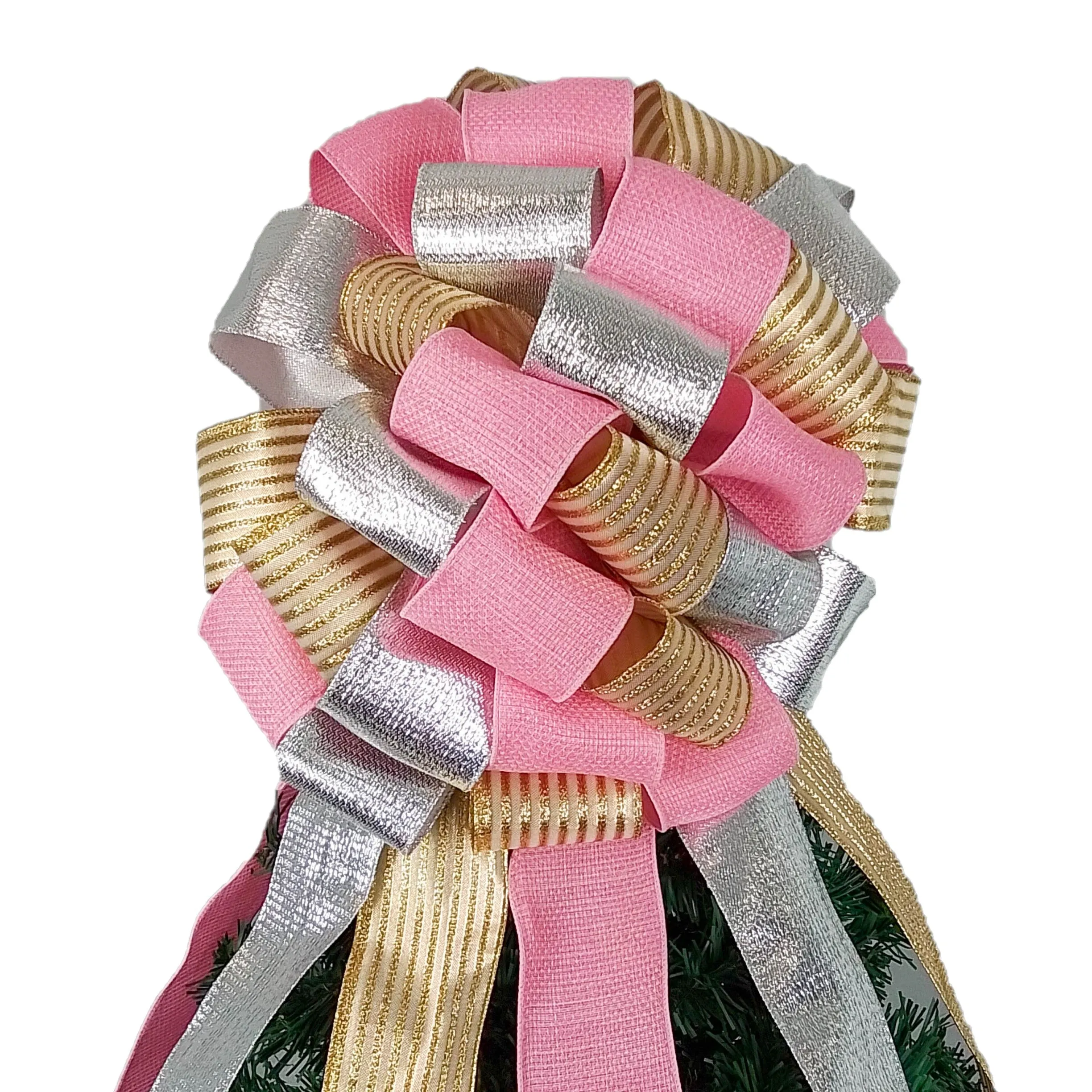 Gold, Silver and Pink Tree Bow, Non-Traditional Christmas Decor, Versatile Indoor/Outdoor Ornament