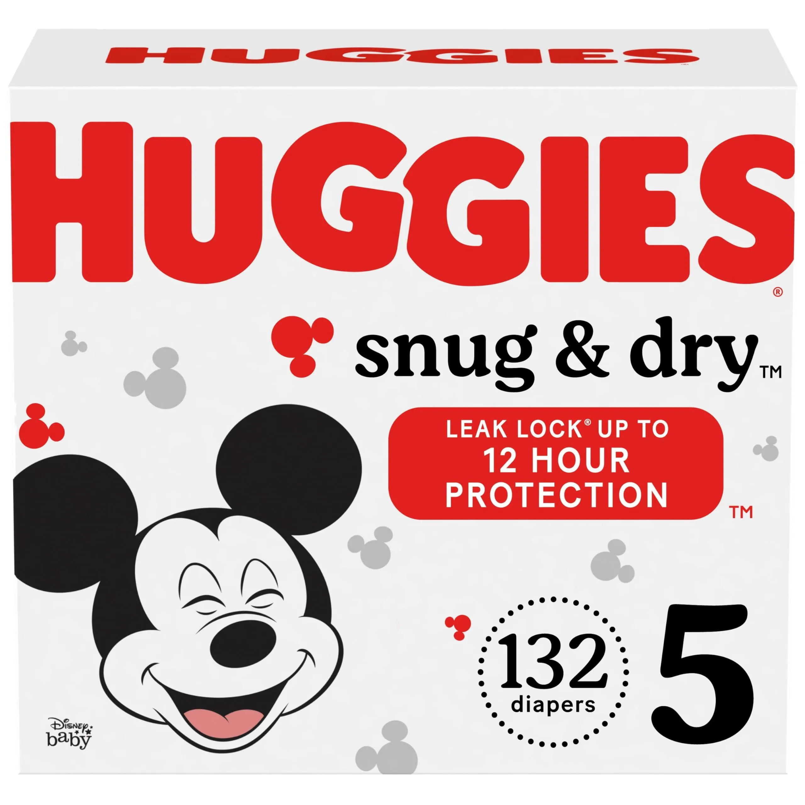 Huggies Snug & Dry Disposable Baby Diapers, Size 5, 132 Count