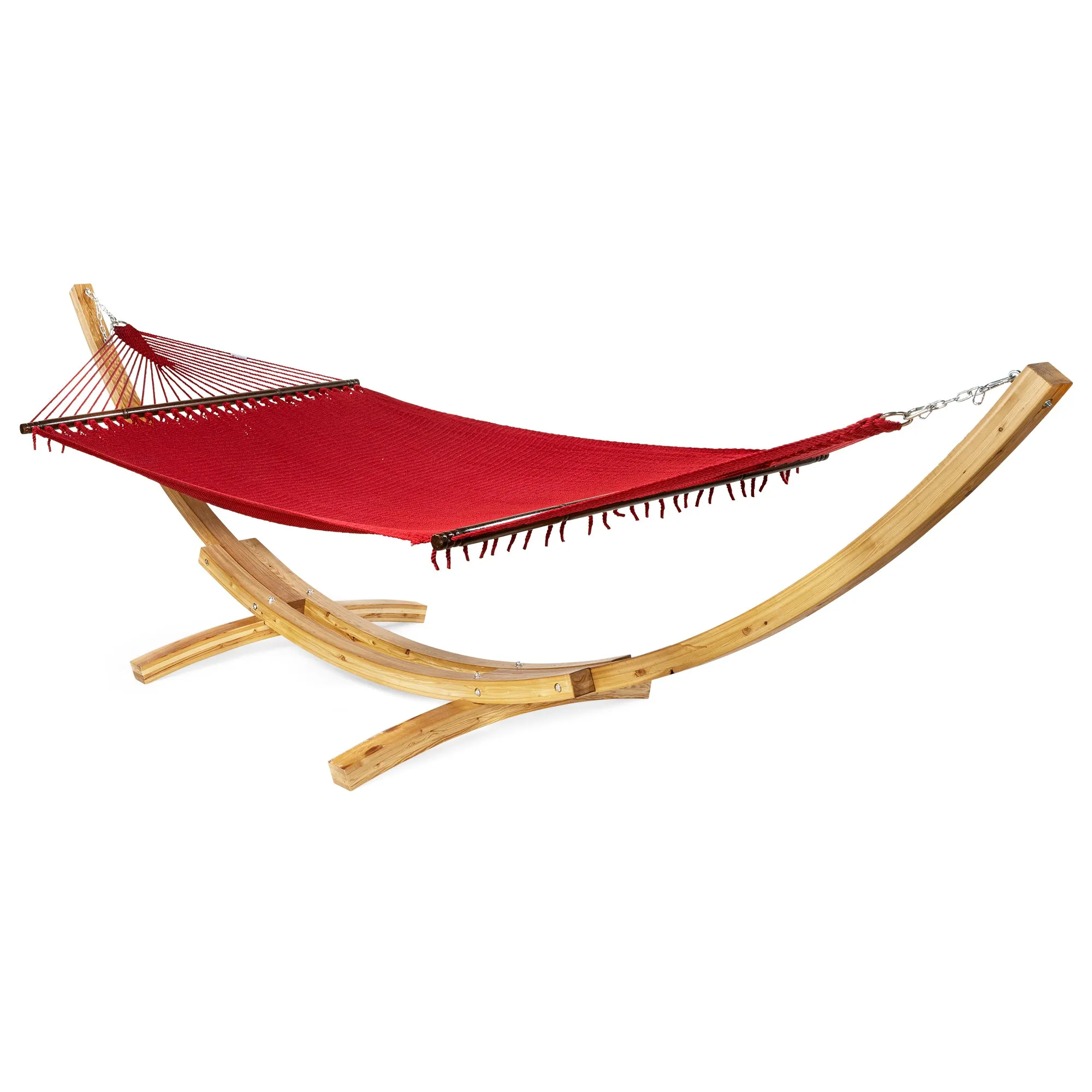 Jumbo Red Hammock and Wood Arc Stand | Caribbean Hammocks