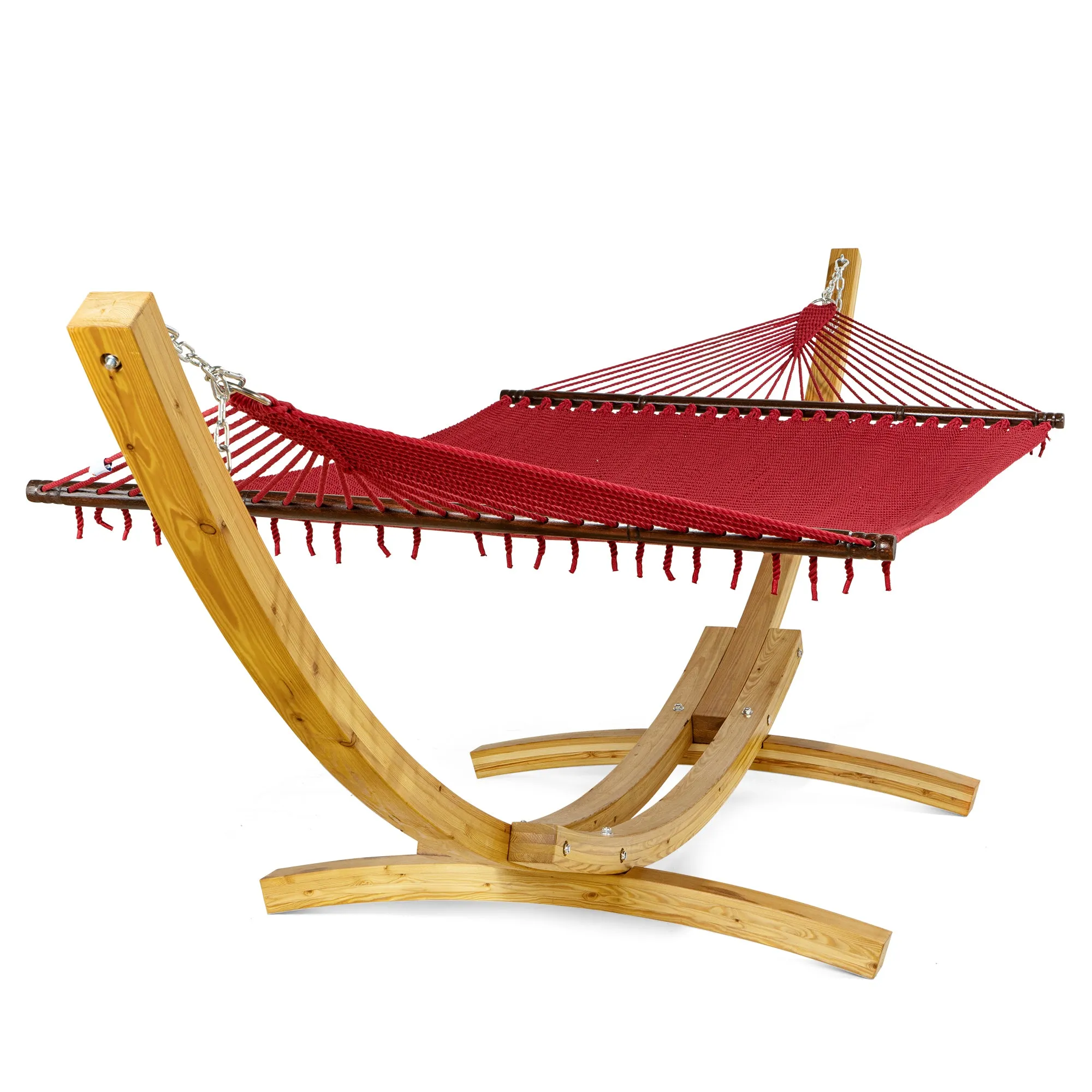 Jumbo Red Hammock and Wood Arc Stand | Caribbean Hammocks