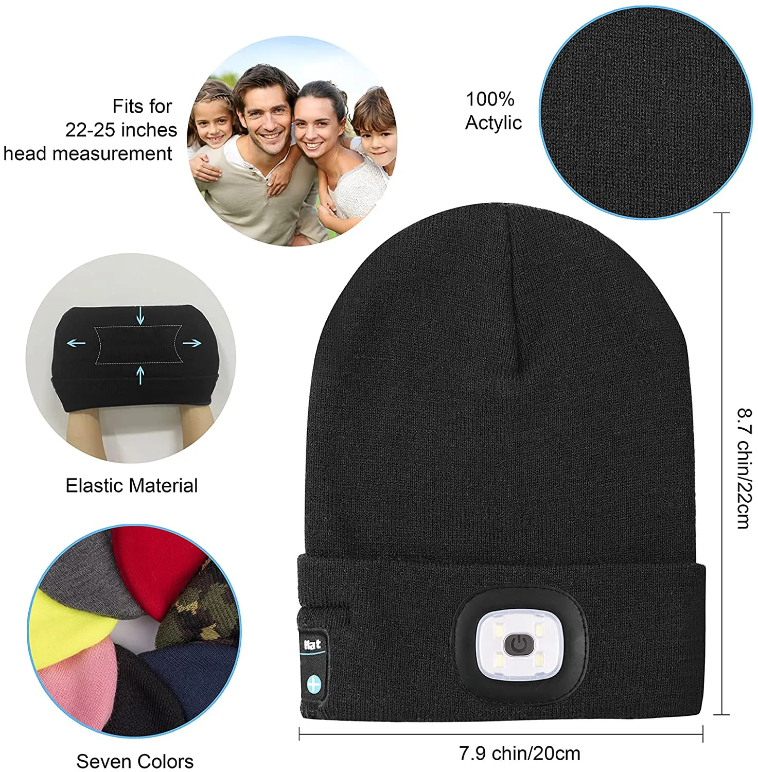 Keains Unisex Bluetooth Beanie Hat with Light, Upgraded Musical Knitted Cap with Headphone and Built-In Stereo Speakers & Mic, LED Hat for Running Hiking,Christmas Gifts for Men Women Dad