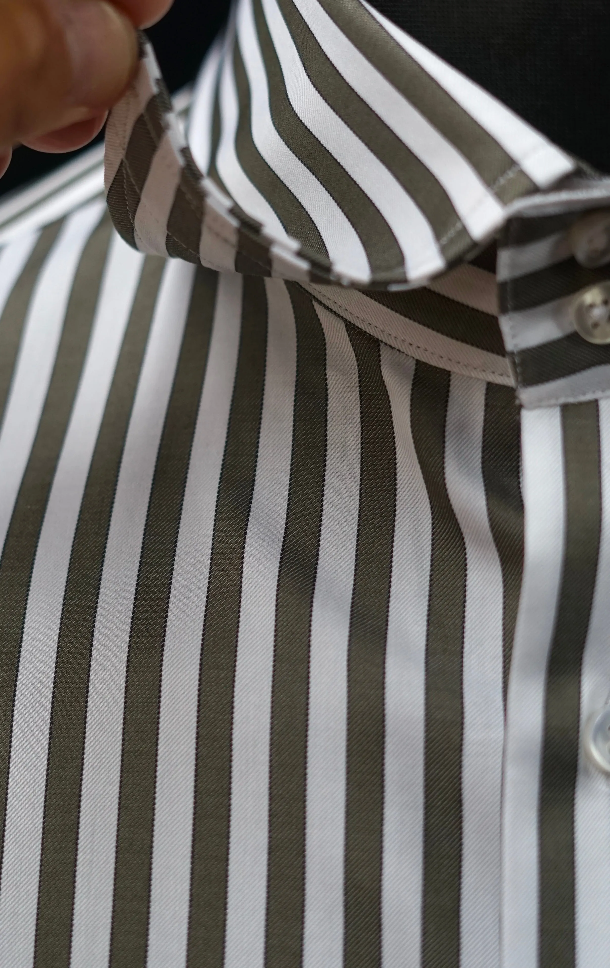 Khaki Striped Twill Dress Shirt