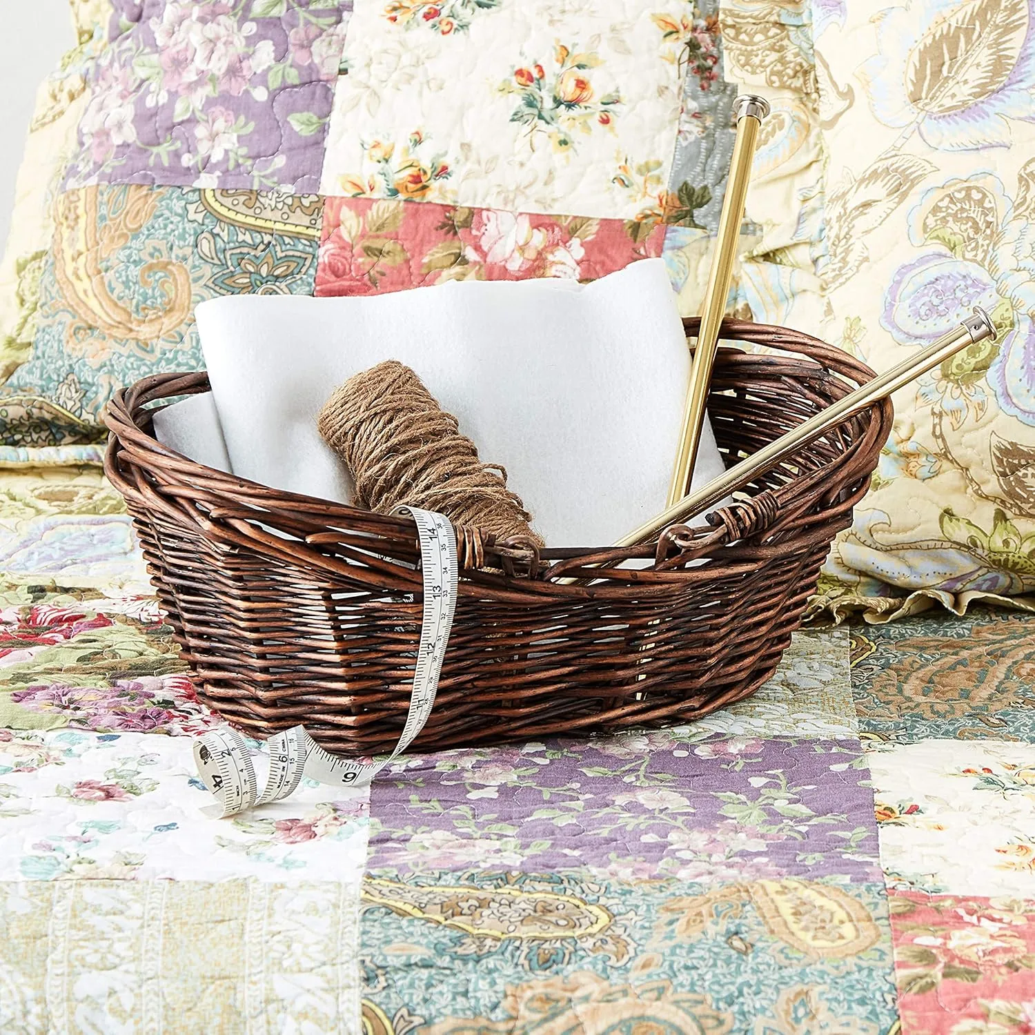 Light Brown Handwoven Wicker Basket with Handles – Versatile Storage for Picnics, Easter, and Organizing