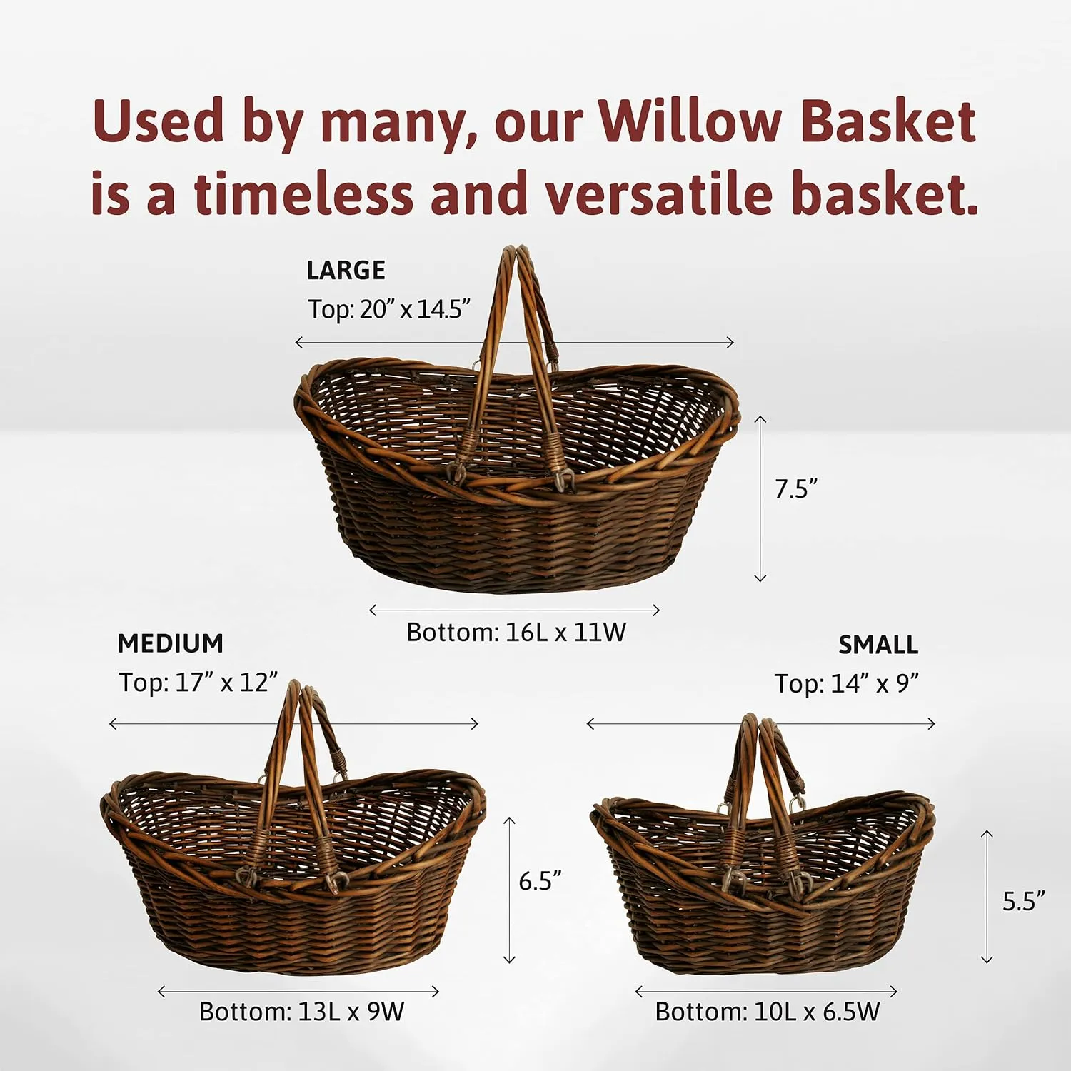 Light Brown Handwoven Wicker Basket with Handles – Versatile Storage for Picnics, Easter, and Organizing