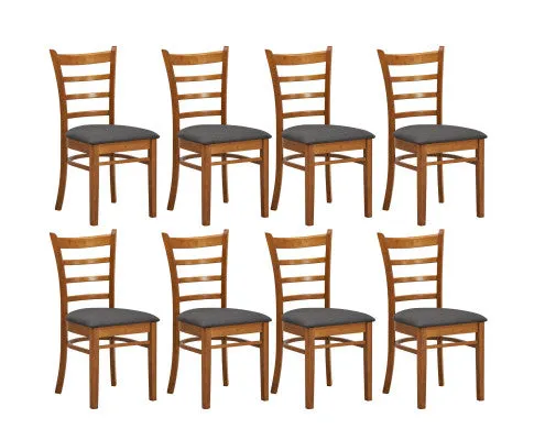 Linaria Dining Chair Set of 8 Crossback Solid Rubber Wood Fabric Seat - Walnut