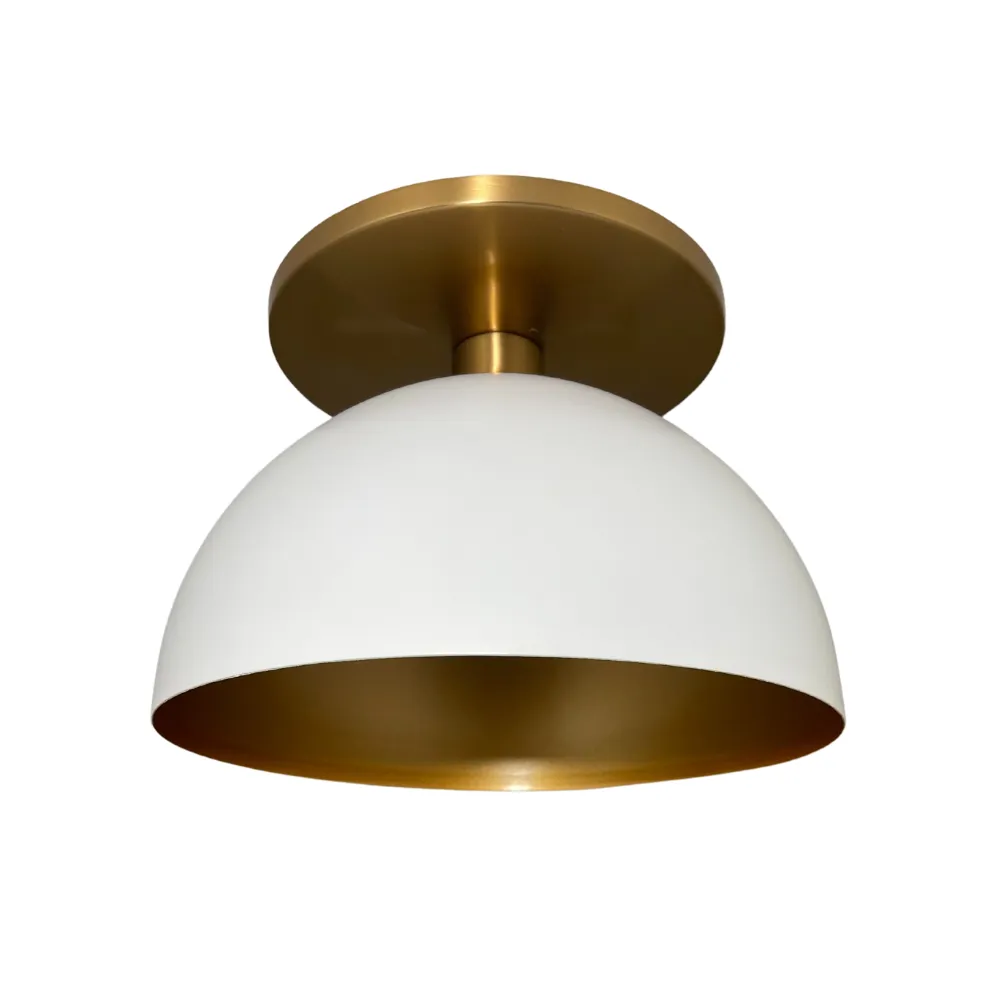 Matte White & Gold Pendant and Semi-Flush Mount Lighting Bundle with Vintage Edison LED Bulbs