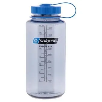 Nalgene Wide Mouth 32 oz Water Bottle/Gray with Blue Lid #341829