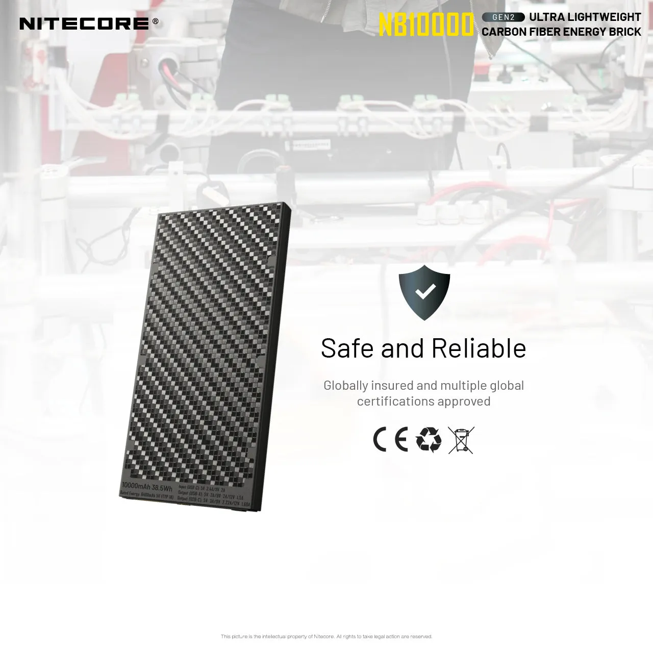 Nitecore NB10000 GEN2 Ultralight Carbon Fiber Energy Brick 10,000 mAh Mobile Power Bank