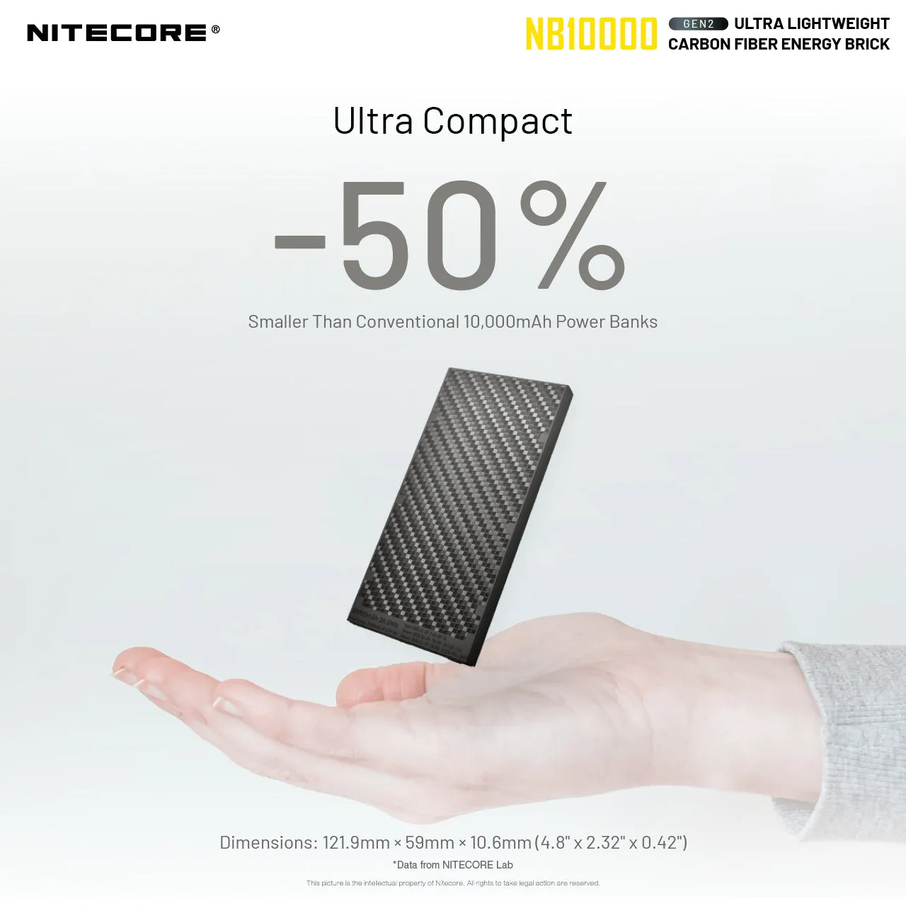 Nitecore NB10000 GEN2 Ultralight Carbon Fiber Energy Brick 10,000 mAh Mobile Power Bank