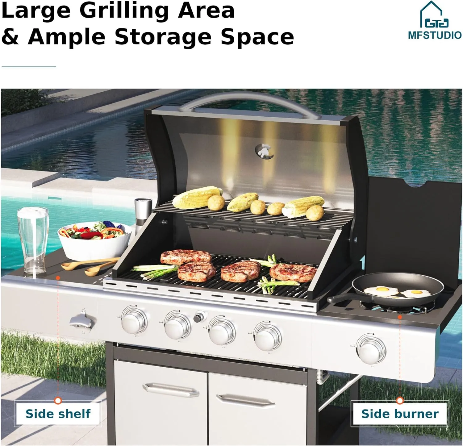 Outdoor Patio Garden Barbecue Grill, Stainless Steel