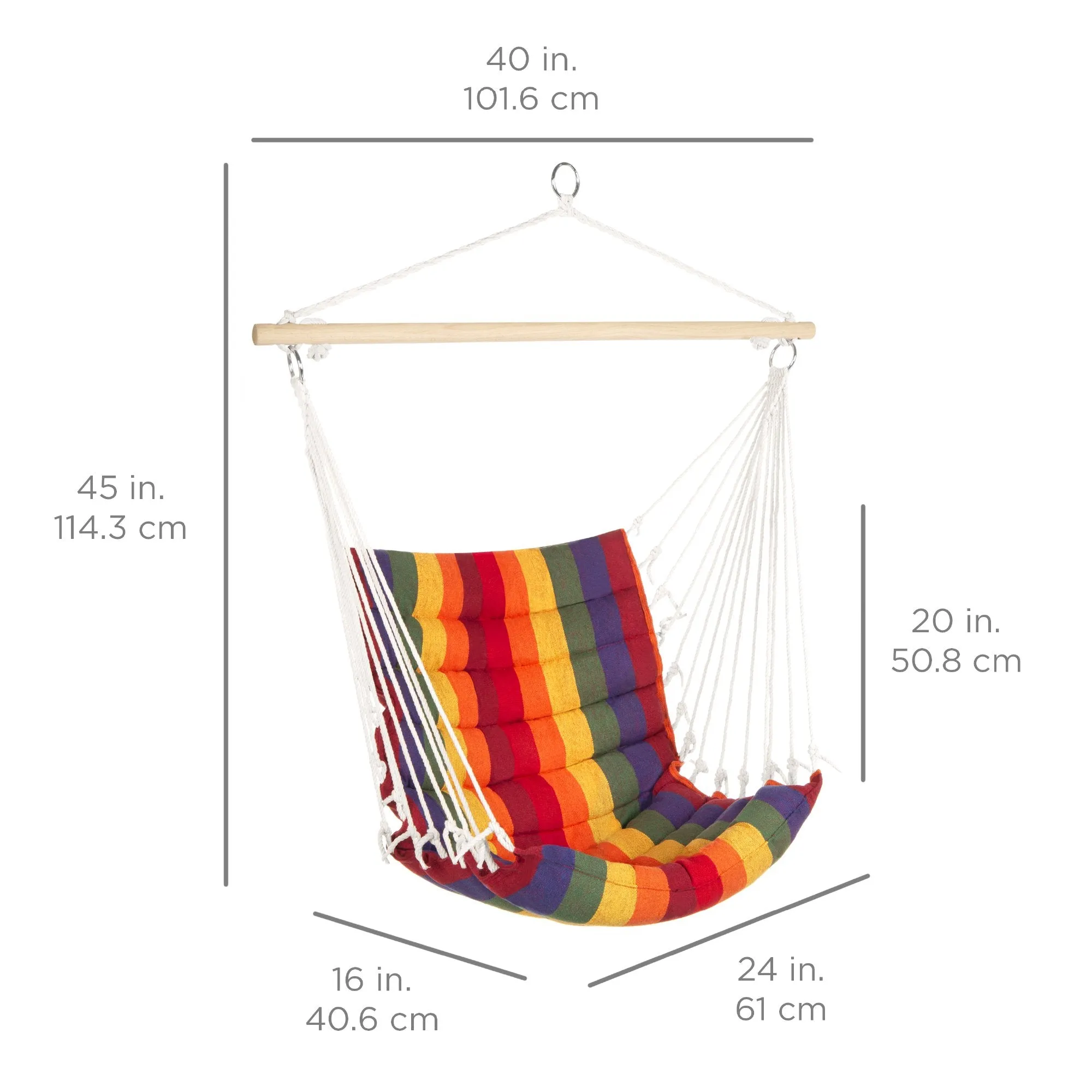 Padded Indoor/Outdoor Cotton Hammock Chair w/ 40in Spreader Bar