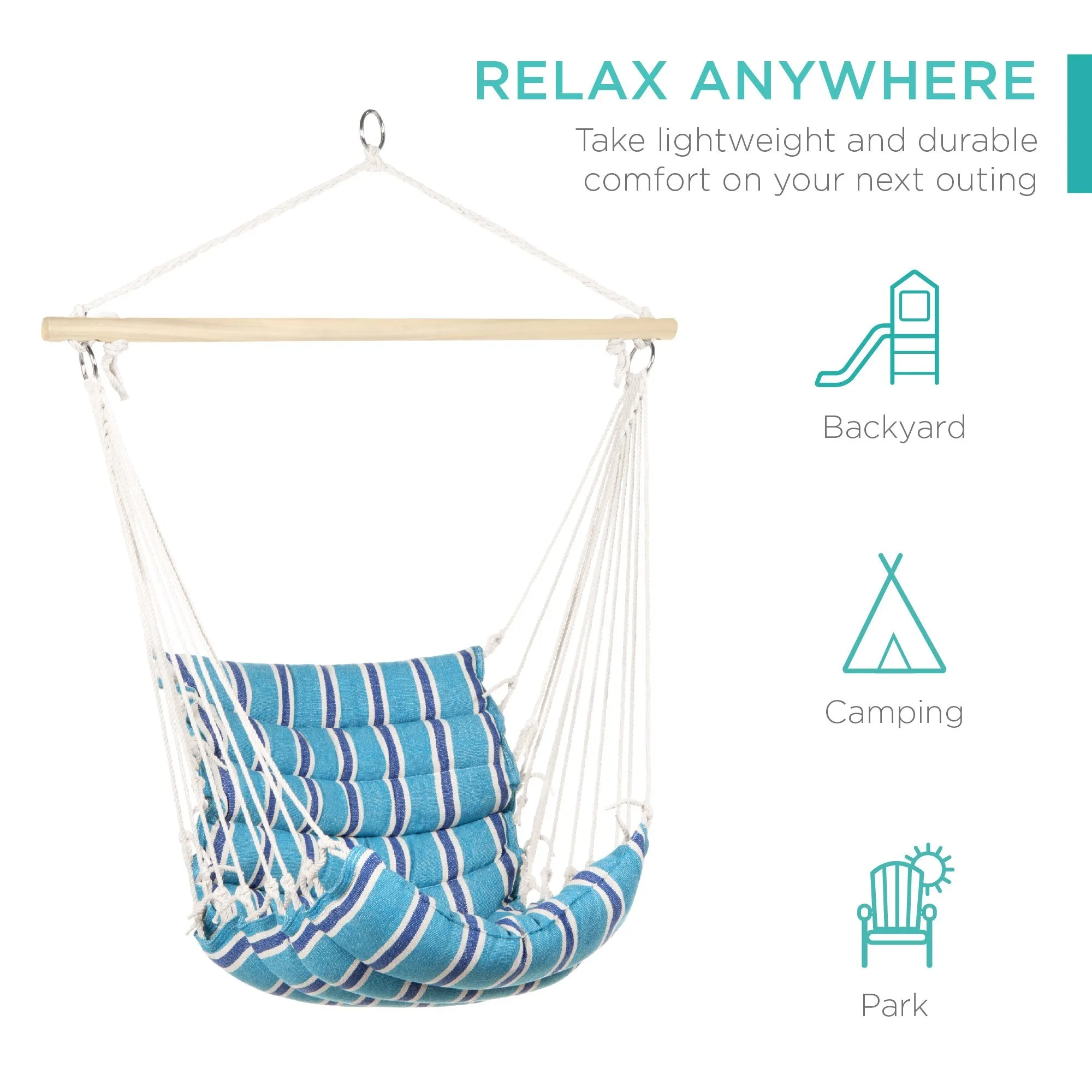 Padded Indoor/Outdoor Cotton Hammock Chair w/ 40in Spreader Bar