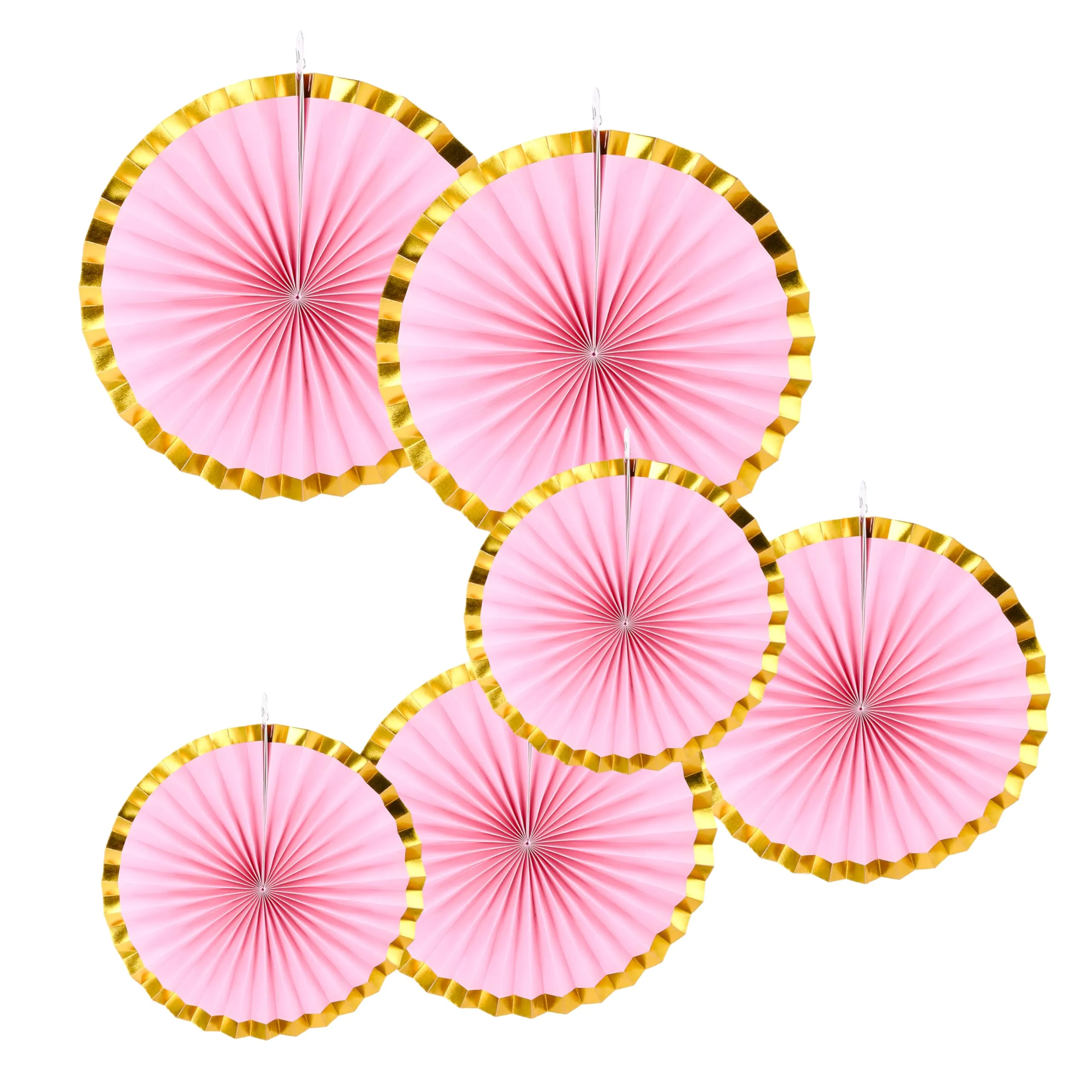 Paper Fans - Pink & Gold - Set Of 6 3d Hanging Fans For Birthday, Colorful Baby