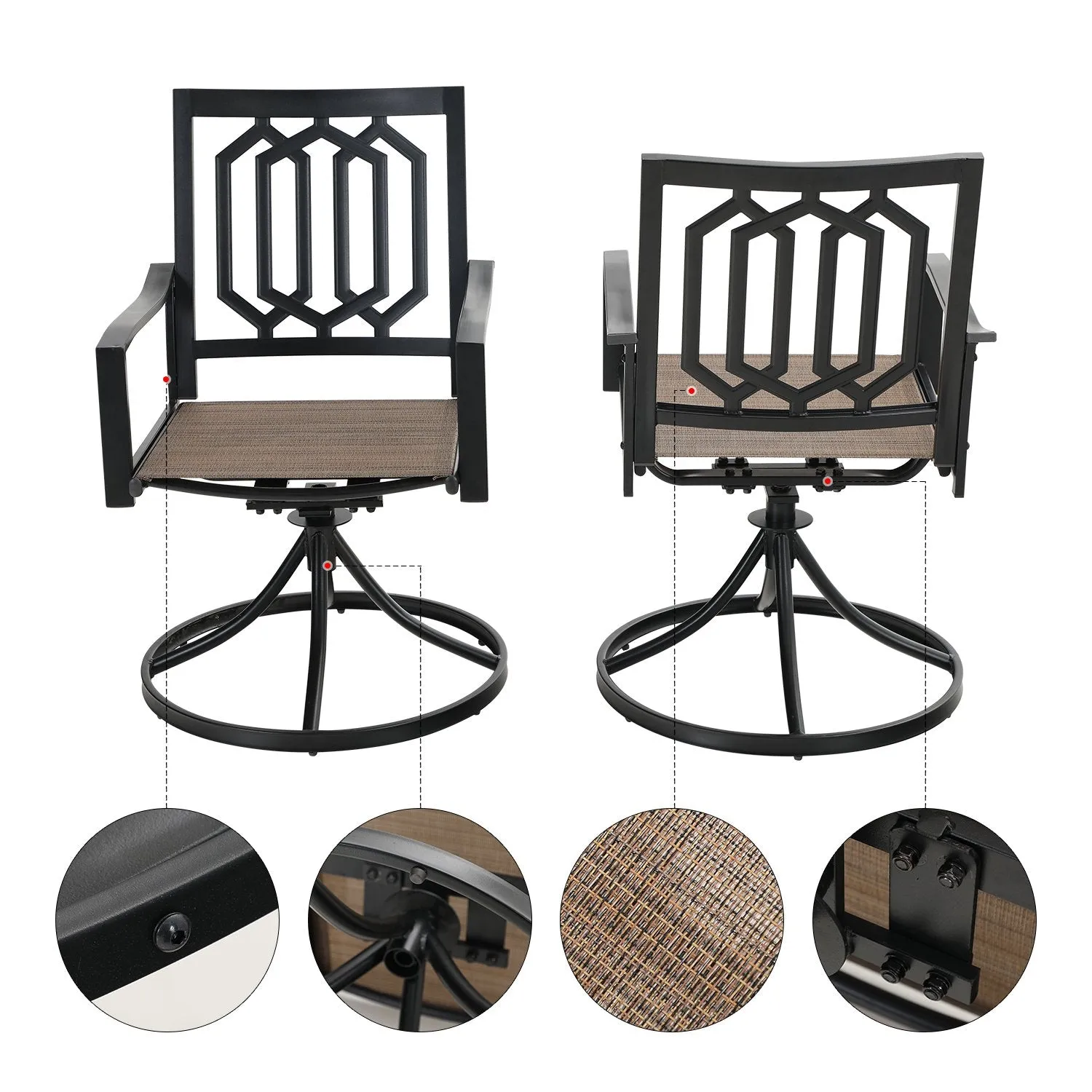 PHI VILLA Patio Outdoor Swivel Rocker Steel Dining Chair