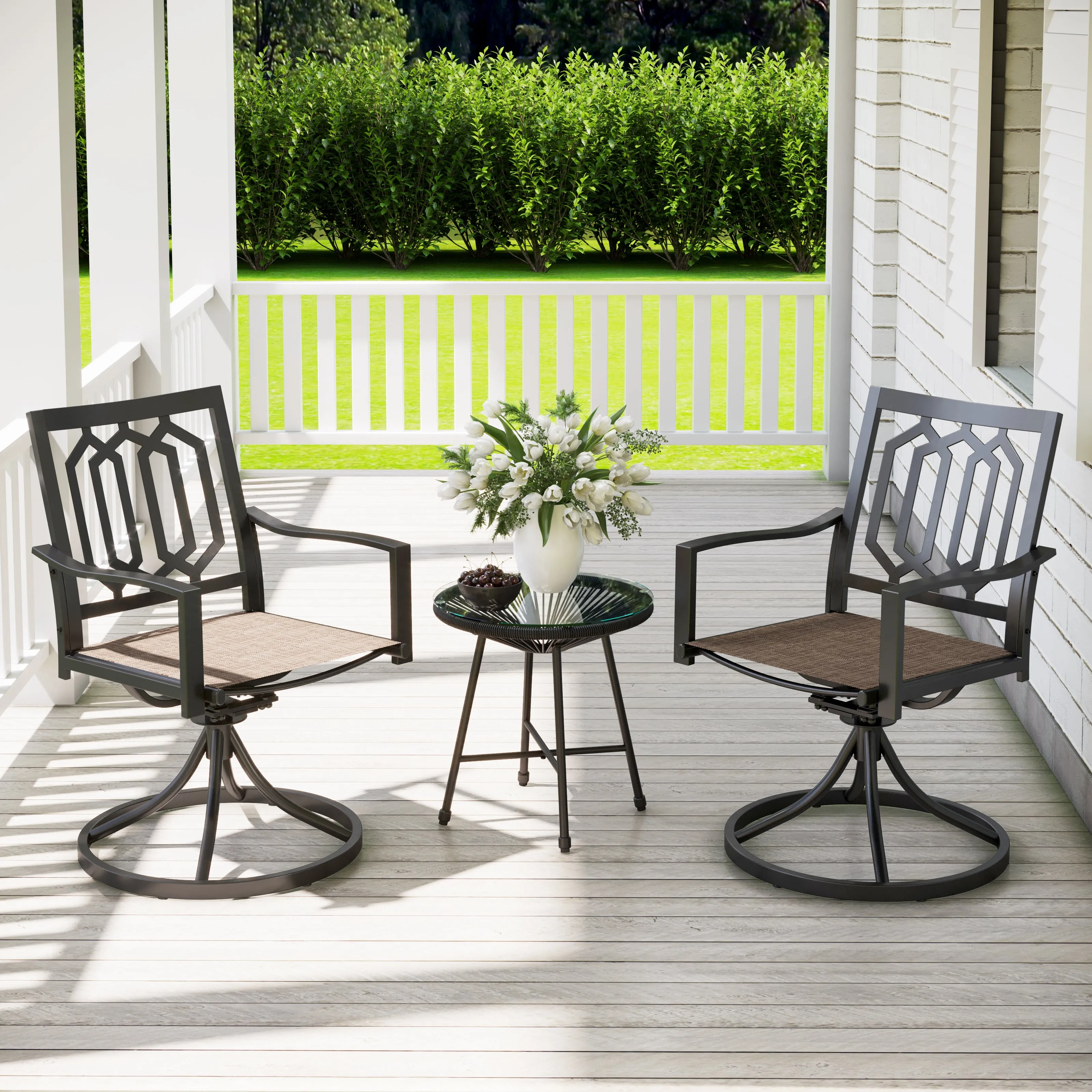 PHI VILLA Patio Outdoor Swivel Rocker Steel Dining Chair