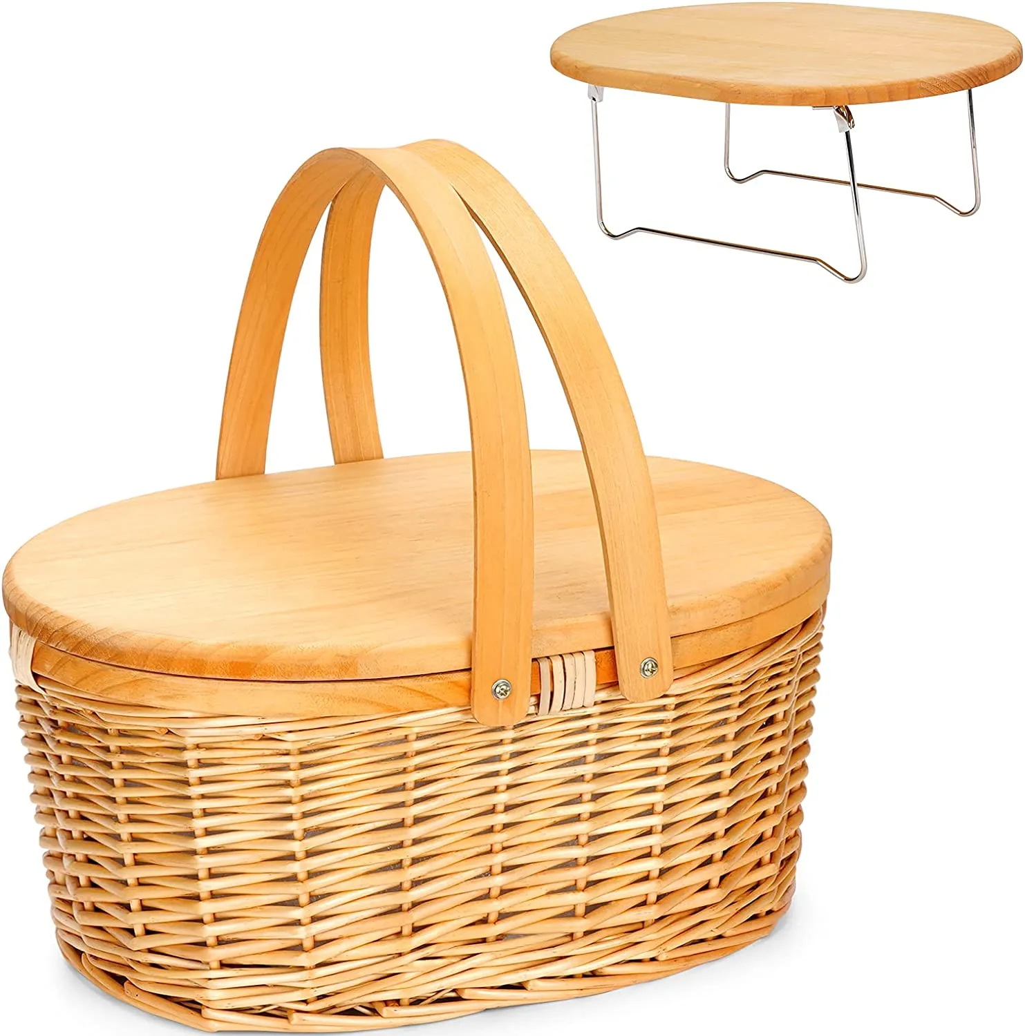 Picnic Basket Cooler with Portable Picnic Wine Table & Swing Handles