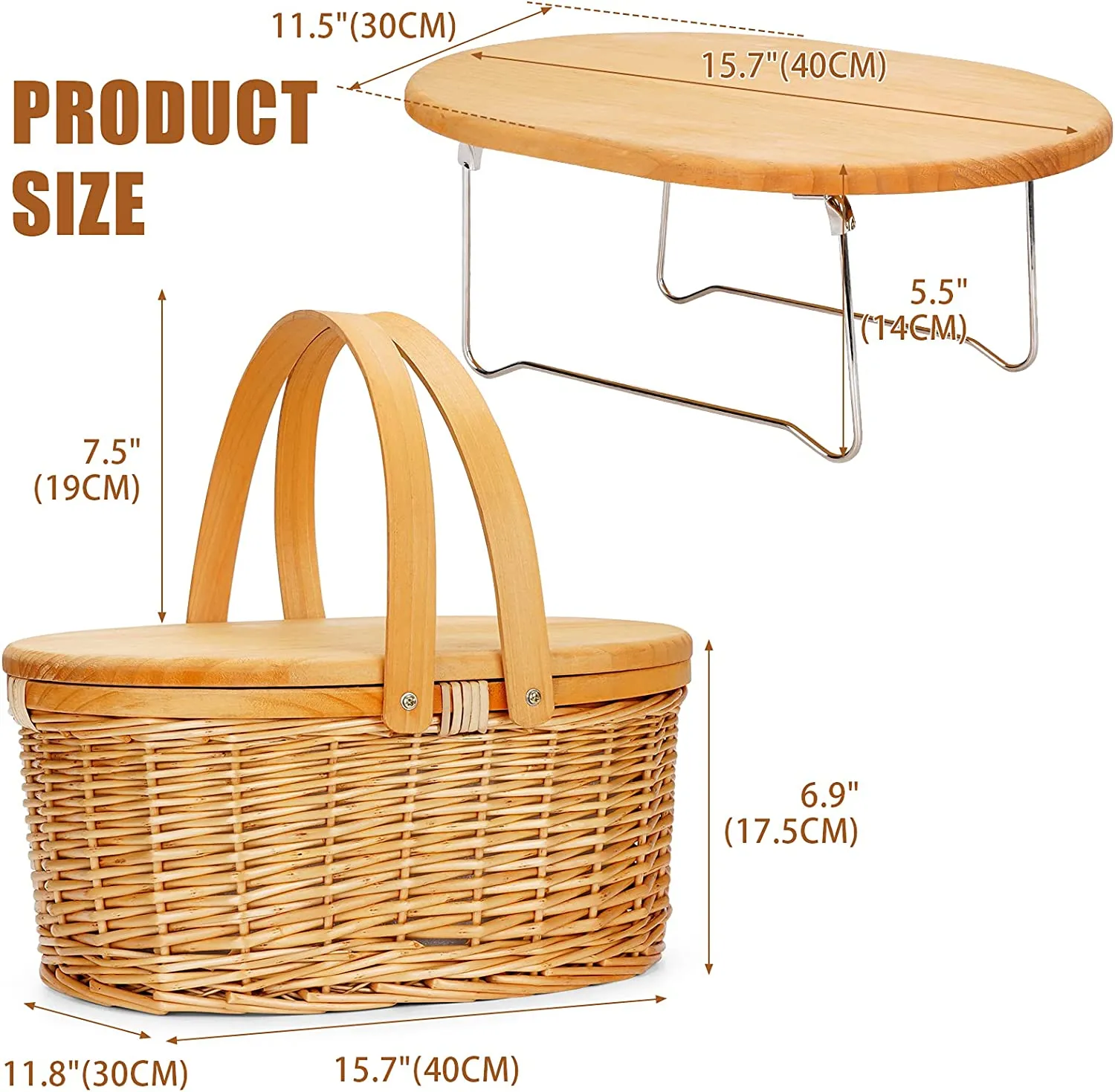 Picnic Basket Cooler with Portable Picnic Wine Table & Swing Handles