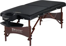 Portable Massage Table with Denser 2.5" Cushion - Walnut Stained Hardwood, Steel Support Cables, Pillows & Accessories, Black 30 Inches