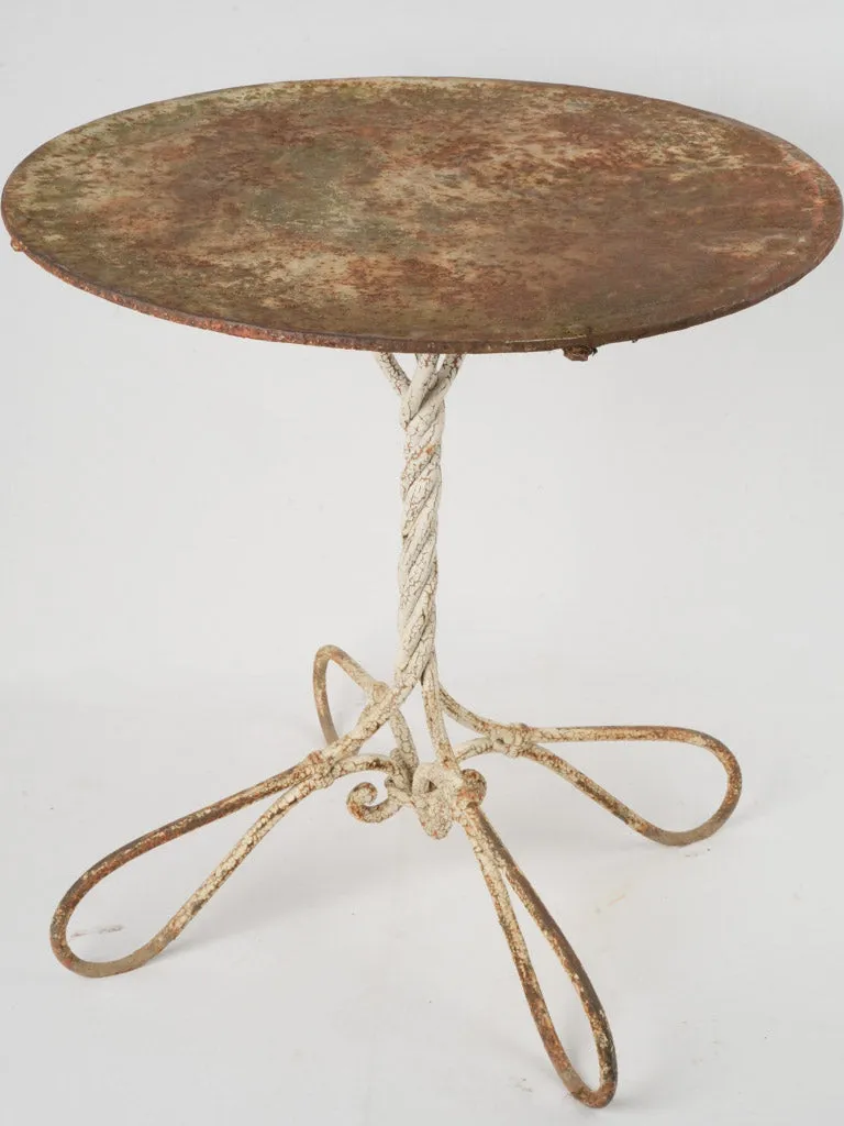 Round Antique French Garden Table w/ Twisted Wrought Iron Base