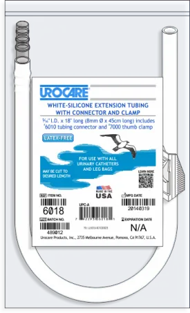 Urocare 6018 White-Silicone Extension Tube, 18" With #6010 Tubing Connector & Clamp